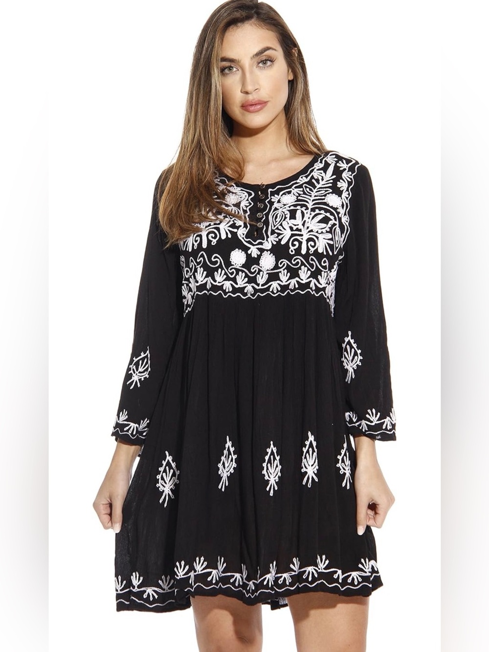 Riviera Sun Embroidered Black Rayon Tunic Dress Size 3X Boho Chic NWT